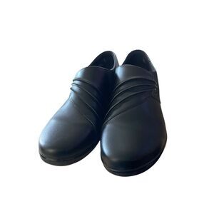 Clarks Women's Black Hope Roxanne‎ Leather Slip-On Loafers Shoes Size 10